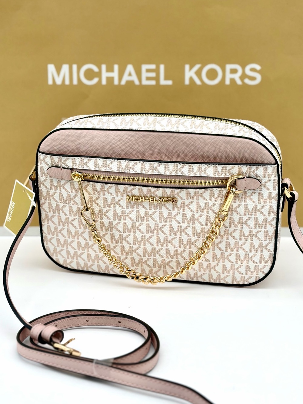 Michael Kors Jet Set Travel EW  Crossbody Bag Optic White Rose Gold